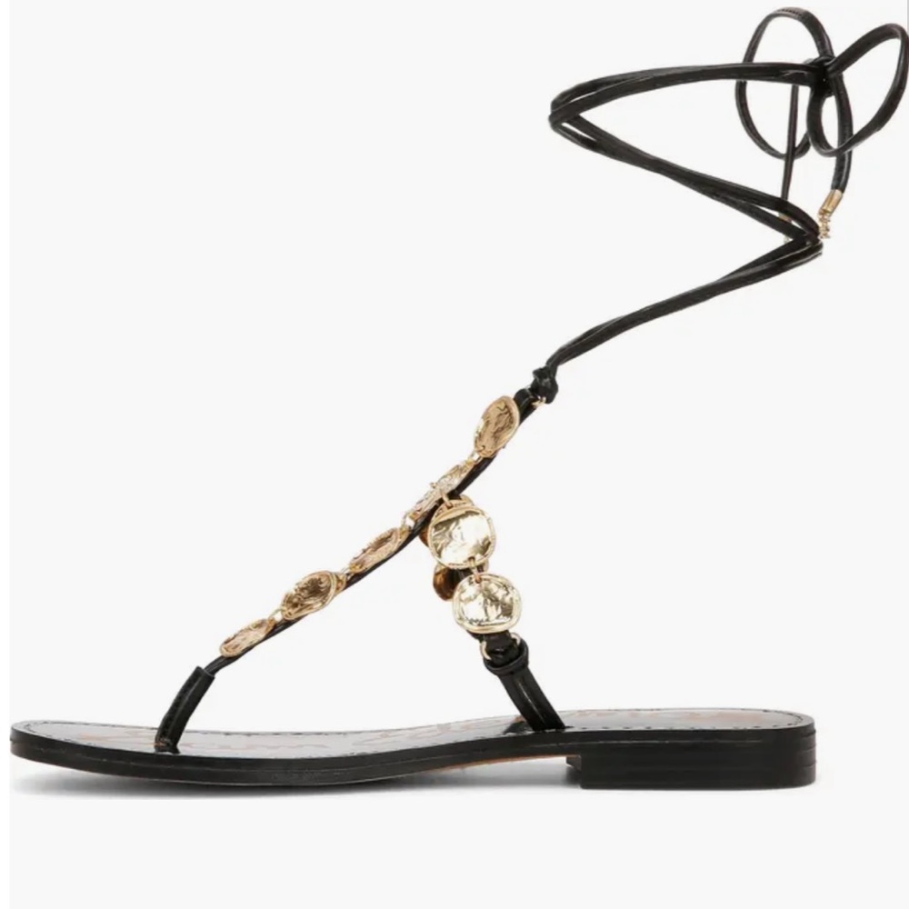 Sam Edelman Deirdre Strappy Ankle Wrap Sandals 8.5 NWT Black Gold Ankle Tie - Picture 11 of 13